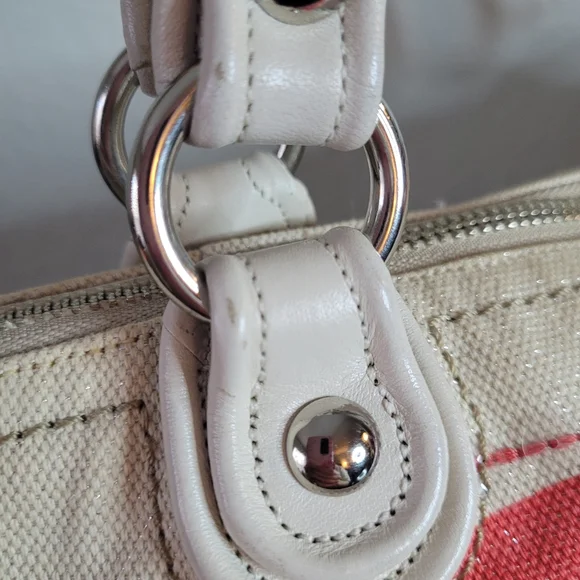 Coach Poppy Signature Coral Ivory Canvas Sequin Glam Shoulder Bag - Picture 6 of 16